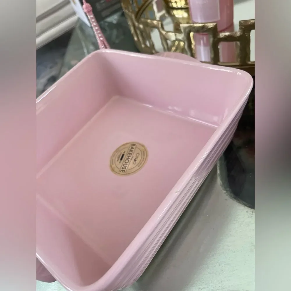 Pink Ceramic Baking Dish for Oven and Microwave